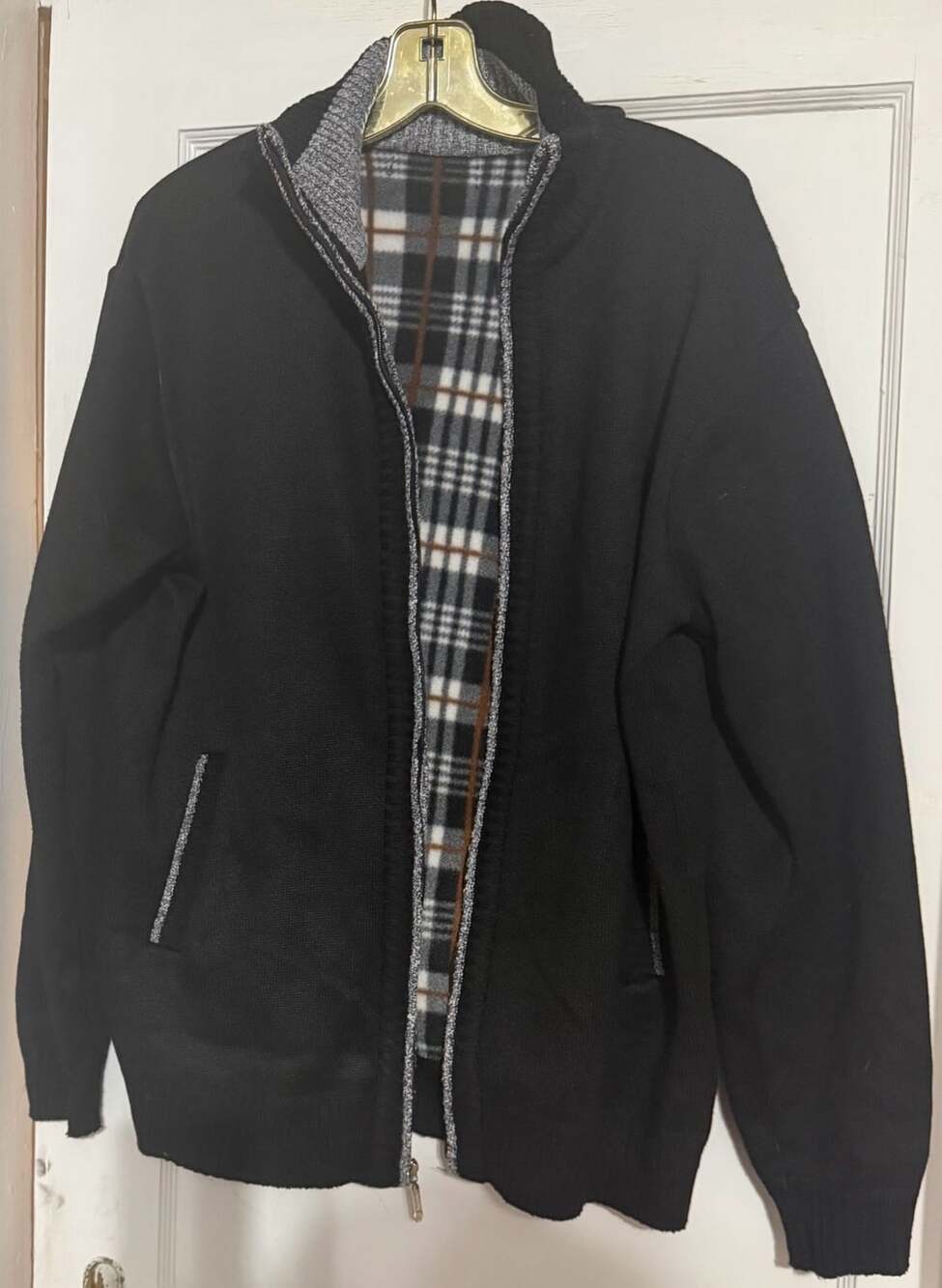 YeoKou Men’s XL 38% Cashmere Wool Blend Black Full Zip Sweater Jacket